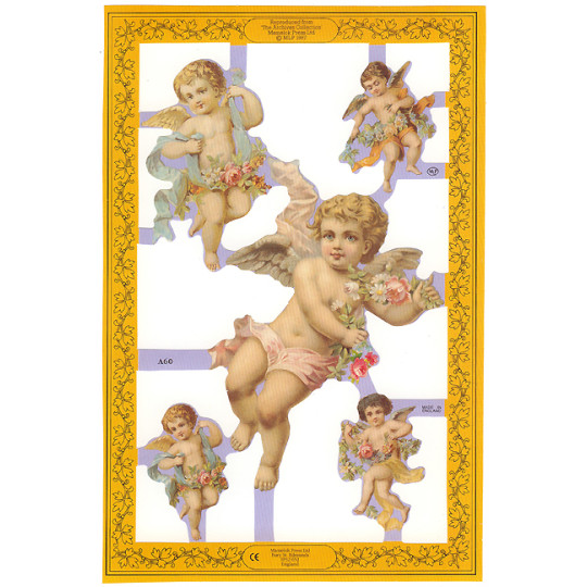 Pastel Cherubs with Flowers Scraps ~ England